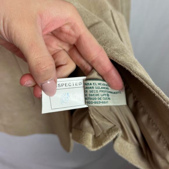 Vintage Tan Genuine Leather 90s Oversized Polished Preppy Trench Coat Size XL - Picture 5 of 5